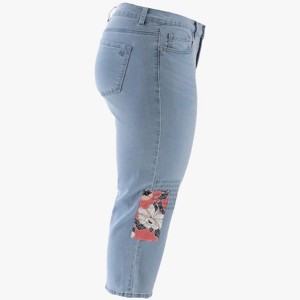 Diane Gilman Cropped Embroidered Jeans Women’s Size 10 Stretch Light Wash DG2 - Picture 13 of 17